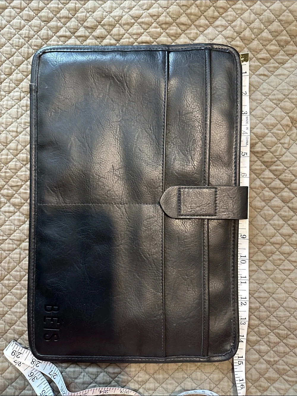 BEIS Black Padded Computer Folio Case with Strap Closure
